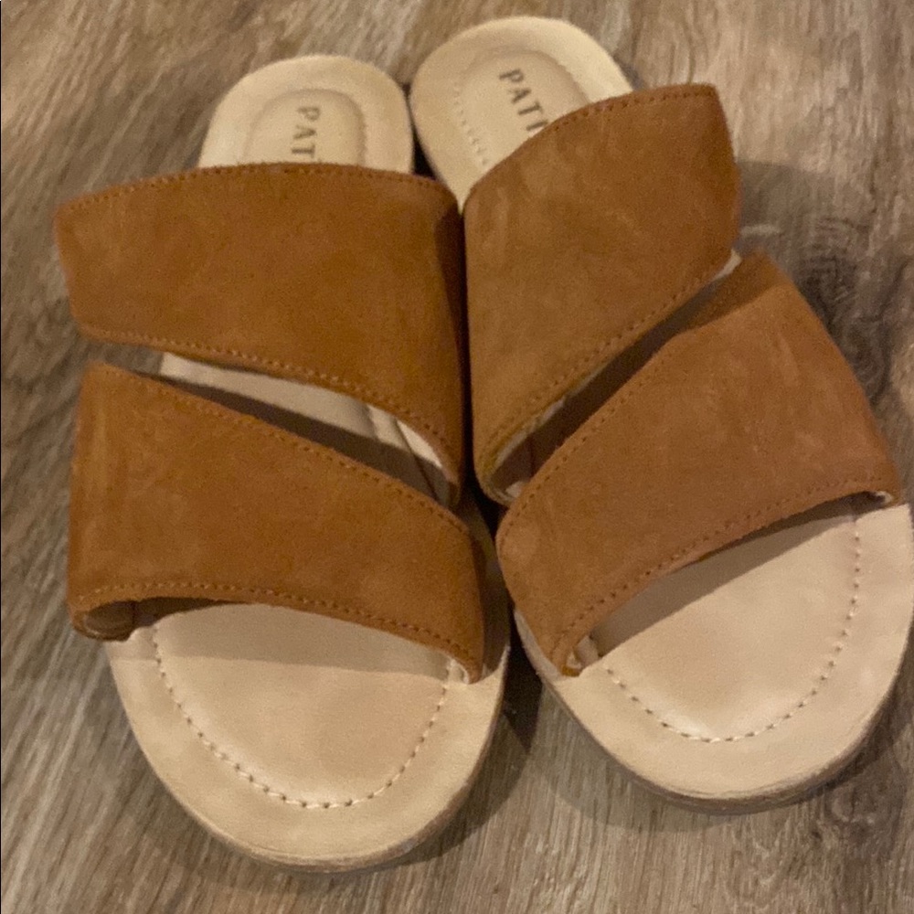 Patina Portland Learher Co Goods sandals shoes 6.5 NEW brown caramel suede